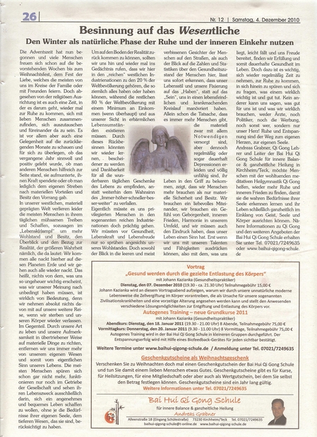 Bai Hui Qi Gong Schule - Presse