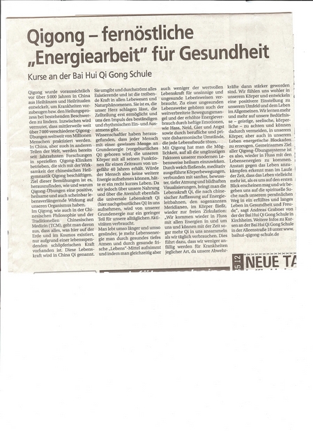 Bai Hui Qi Gong Schule - Presse