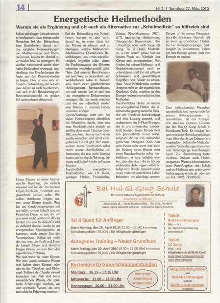 Bai Hui Qi Gong Schule - Presse