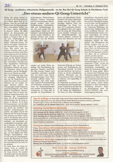 Bai Hui Qi Gong Schule - Presse