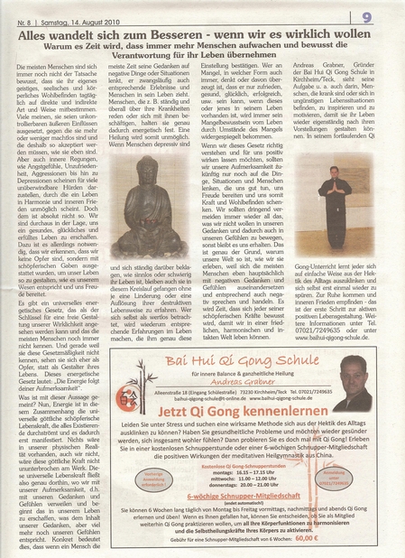 Bai Hui Qi Gong Schule - Presse