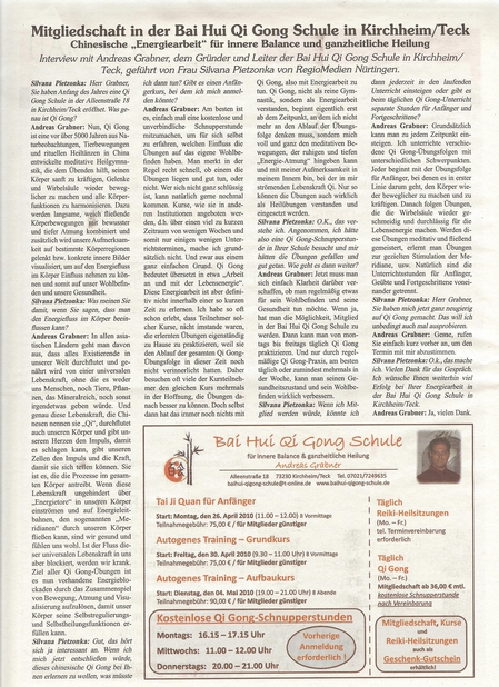 Bai Hui Qi Gong Schule - Presse