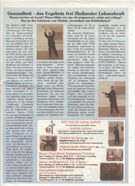 Bai Hui Qi Gong Schule - Presse