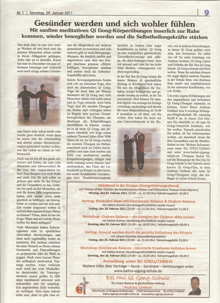 Bai Hui Qi Gong Schule - Presse