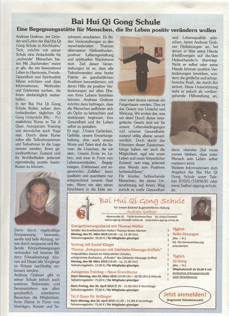 Bai Hui Qi Gong Schule - Presse